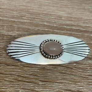Sterling Silver Navajo Brooch Oval Cabochon Pink Quartz